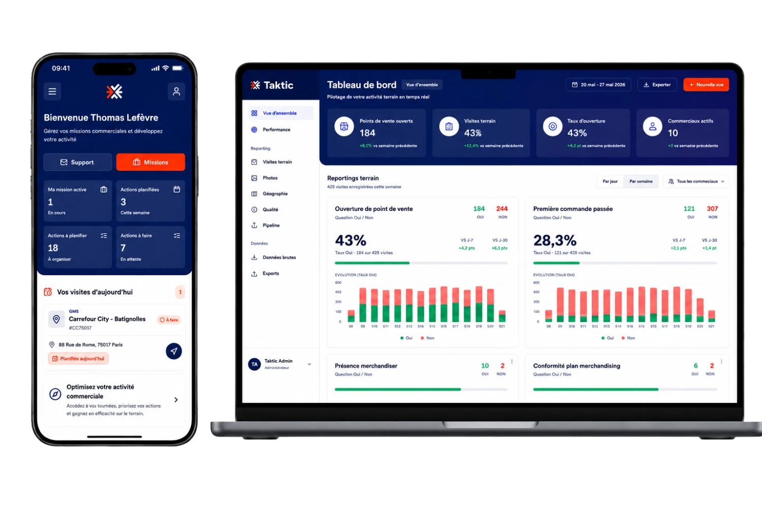 Plateforme Taktic - tableau de bord web et application mobile