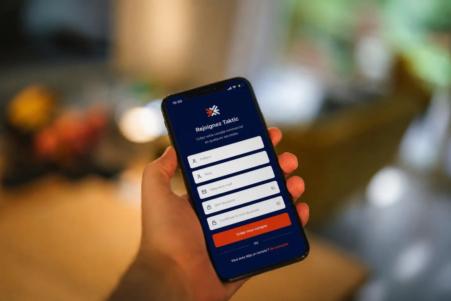 Commercial indépendant Taktic - création de compte sur l'application mobile