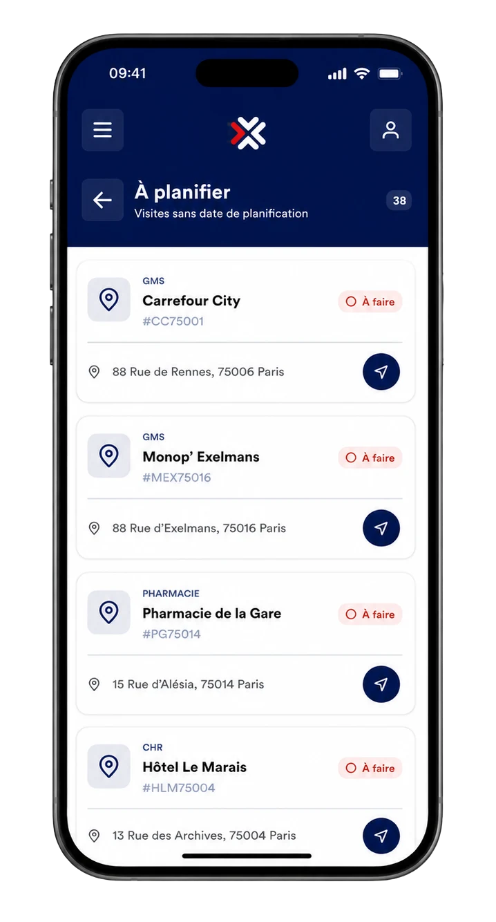 Application mobile Taktic - visites à planifier, tournées commerciales